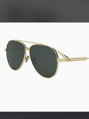 Dior Gold Metal Aviator Sunglasses with Dark Green Lenses